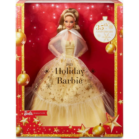 2023 Holiday Barbie Doll, Seasonal Collector Gift, Golden Gown and Light Brown Hair