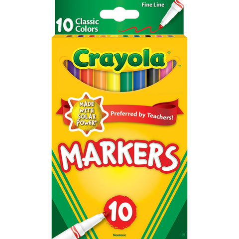 Crayola Classic Thin Line Marker Set, 10 Ct, Multi Colors, Back to School Supplies for Kids