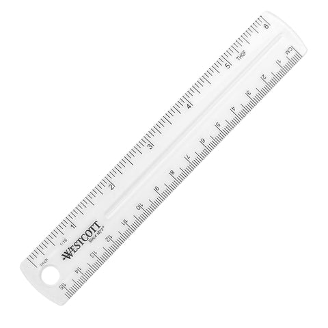 Westcott Shatterproof Plastic Ruler, 6" Transparent, 12-Count