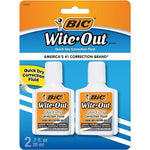 BIC Wite-Out Quick Dry Correction Fluid - Foam Brush Applicator - 20 mL - White - Quick Drying, Spill Resistant - 1 / Pack | Bundle of 2 Packs