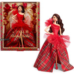 Barbie 2024 Holiday Barbie Dolls, Seasonal Collector Toy, Barbie Signature, Plaid Gown with Red Bow, Displayable Packaging, Dark Brown Hair Exclusive