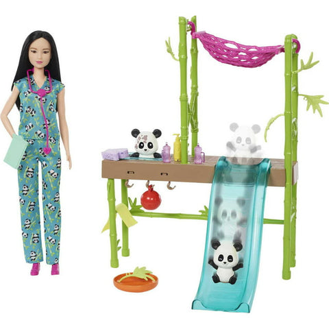 Barbie Panda Care and Rescue Playset with Doll, 2 Color-Change Pandas & 20+ Accessories