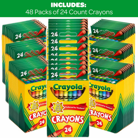 Crayola 24ct Crayons, Assorted Colors,(Case Contains 48 Boxes), Bulk School Supplies