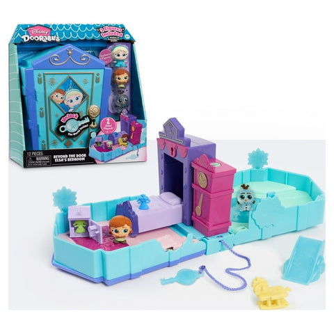 Disney Doorables Beyond the Door Elsa’s Bedroom Playset, Includes 3 Exclusive Disney Frozen Figures, 7 Accessories, and 1 Key, Officially Licensed Kids Toys for Ages 5 Up, Gifts and Presents