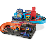 Hot Wheels Ultra Hots Sto & Go Track Set, Flying Customs Retro Playset with 5 Die-Cast Cars, Moving Parts, Portable, Gift for Kids 3 Years Old & Up