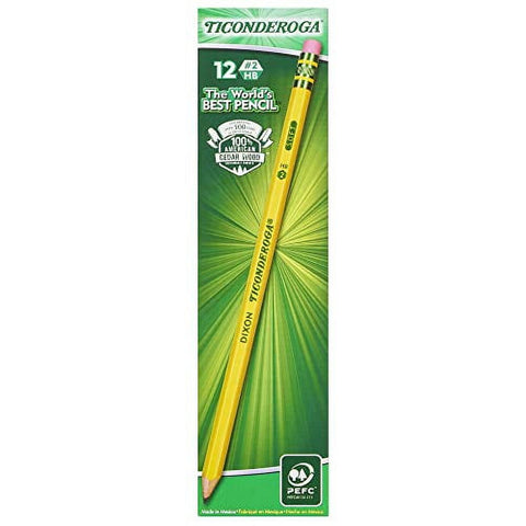 Ticonderoga Pencils, Pre-Sharpened, #2 .. Soft Lead, Yellow Barrel, .. Box Of 12