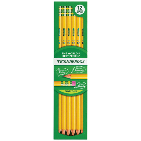 Ticonderoga Wood-Cased Pencils - Pre-Sharpened, 2 HB Soft, Yellow, 12 Count