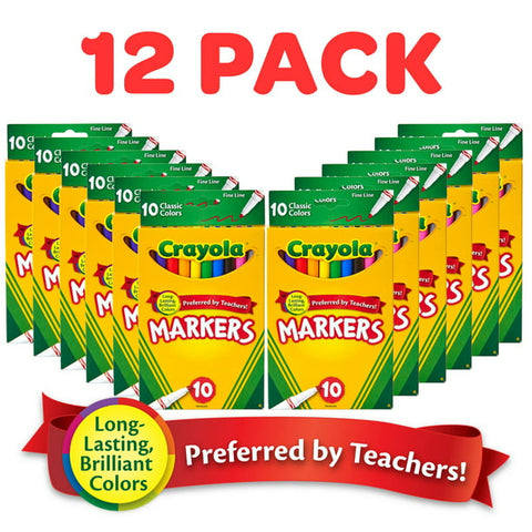 Crayola 12 Boxes of 10 Count Fine Line Markers, 120 Bulk Markers, School Supplies, Classroom Supplies
