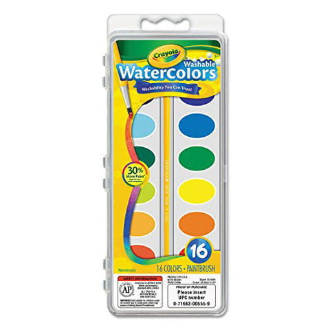 Crayola Washable Watercolors, 16 Assorted Colors, Palette Tray