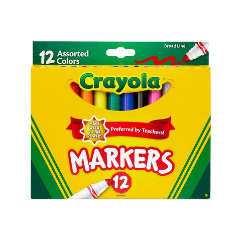 Crayola Broad Line Markers, Assorted Classic And Bright Colors, Box Of 12