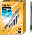 BIC Round Stic Grip Xtra Comfort Ballpoint Pens, Medium Point (1.2mm), Black, Soft Grip For Added Comfort And Control, 36-Count Pack (GSMG361-BLK)