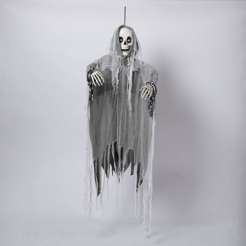 60" Animated Reaper Skeleton with Chains Halloween Decorative Mannequin