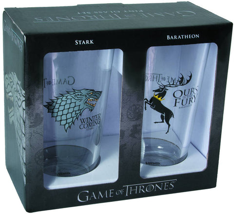 GAME OF THRONES PINT GLASS SET STARK & BARATHEON (JUL130099)