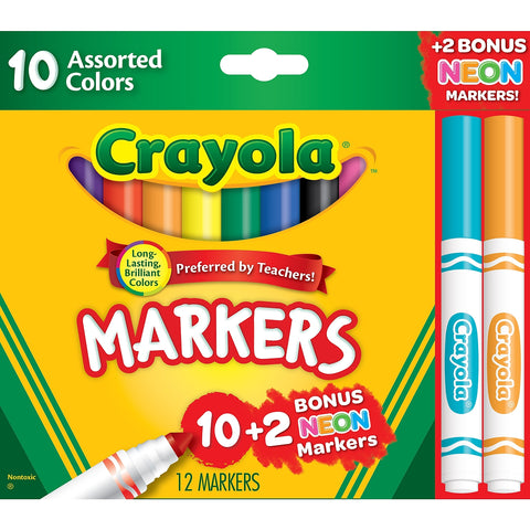 WMT 2 - Crayola Original Broad Line Markers, Assorted Bright and Bold Colors, Set of 10